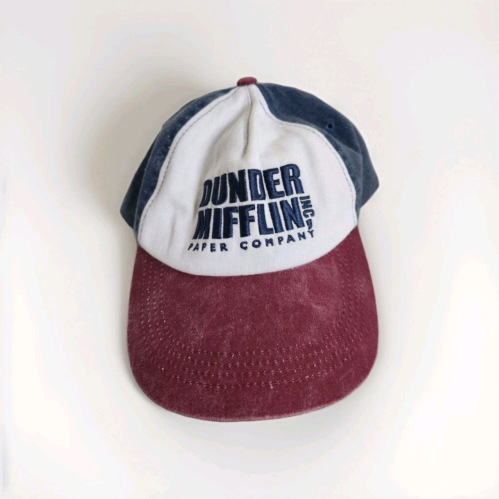 The Office Dunder Mifflin Embroidered Strapback Hat Red White Blue Denim OS GUC